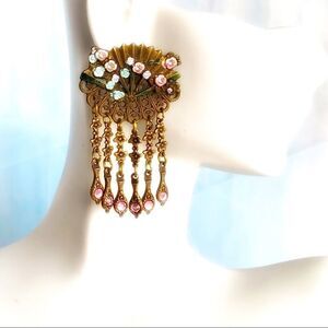 Banana Bob enamel flower fan chandelier earrings